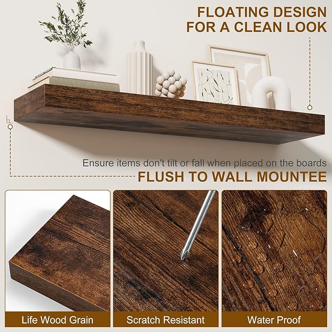 Fun Memories Floating Shelves for Wall, 36Inch Floating Shelves Set of 2, Hanging Shelf with Invisible Brackets, Bathroom She