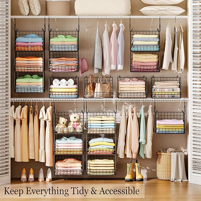 X-cosrack 3-Tier Hanging Storage Organizer for Closet, Laundry & Utility Room | Space Saving Shelves with 1.65" Hook & 5 S-Ho