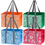 yarlung 4 Pack Reusable Grocery Bags, Collapsible Large Storage Box Bag with Reinforced Bottom and Handle, Heavy Duty Foldable Shopping Tote Bags for Groceries, Clothes, Toys Organizer