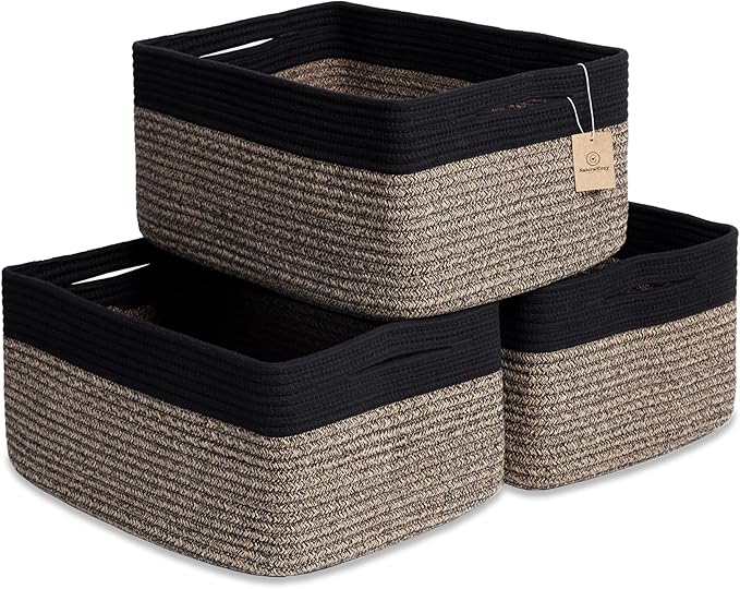 NaturalCozy Storage Baskets 16.8”x13”x7.6” Cotton Rope Woven Baskets for Organizing 3-Pack | Toy Storage Bins | Basket for Sh