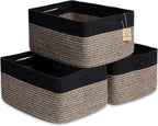 NaturalCozy Storage Baskets 16.8”x13”x7.6” Cotton Rope Woven Baskets for Organizing 3-Pack | Toy Storage Bins | Basket for Sh