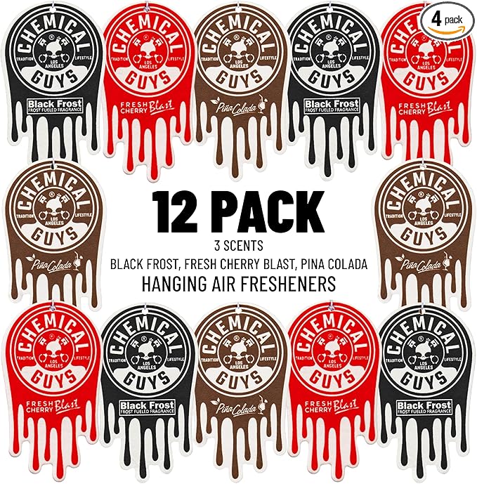 Chemical Guys Car Fresheners, Hanging Air Fresheners, Variety Scent Pack 12 Pack - for Cars, Home, Garage, Workspace, Dorm Ro