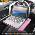 EcoNour 2 in 1 Car Steering Wheel Desk | Steering Wheel Tray for Laptop and Food | Pink Table Tray for Eating with Drinks Holder | Car Accessories