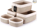 5-Pack Small Woven Rope Storage Baskets – 2 Sizes Organizer Bins for Closet, Shelf, Bookshelf, Nursery, Changing Table, Fabri