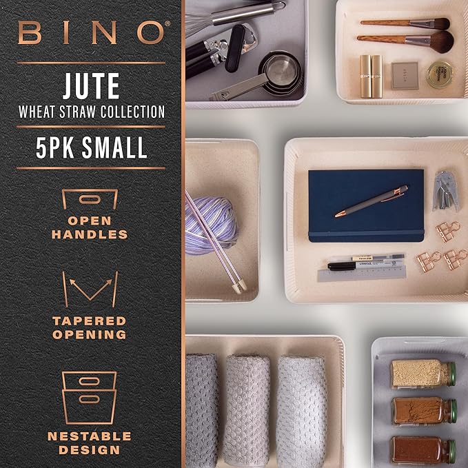 BINO | Woven Plastic Basket | Small (Natural), 5-Pack | THE JUTE COLLECTION | Home Organization, Space - Saving Storage, Styl