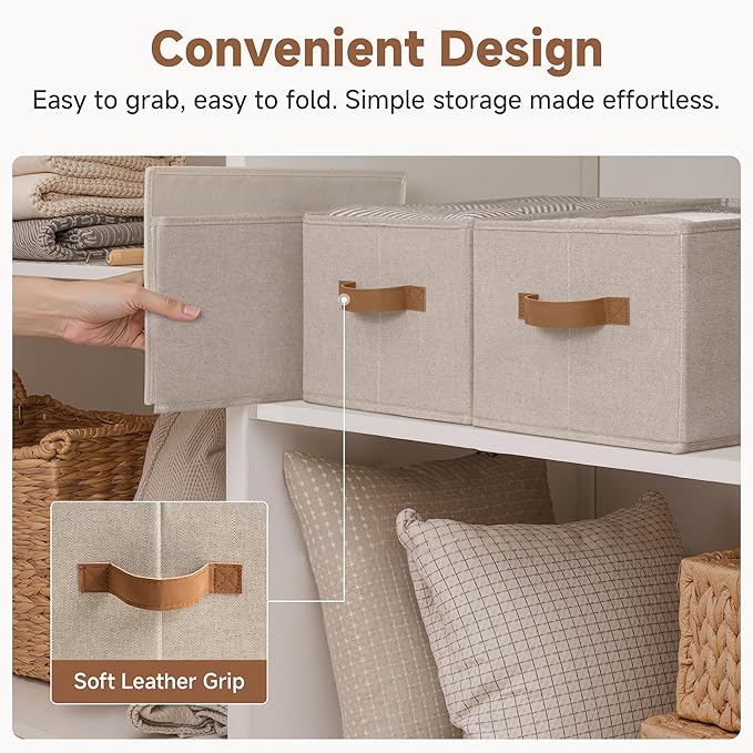StorageWorks Shelf Baskets for Organization, Linen Closet Organizers and Storage Basket, Foldable Storage Bins, Closet Organi
