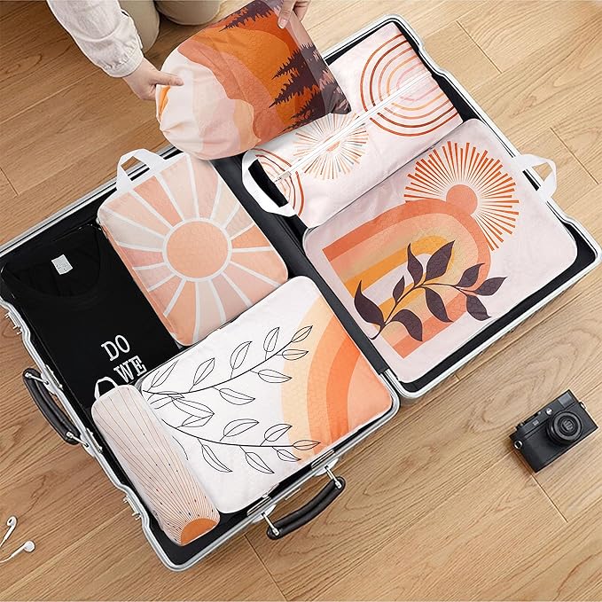 Compression Packing Cubes for Suitcases, 6 Set Bohemia Luggage Organizer, Lightweight Waterproof Expandable/Compression Bags 