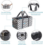 Extra Large Utility Tote Bag, Reusable Grocery Bags Foldable,Upgraded Metal Frame, With Sturdy Handles Reinforced Bottom Heavy Duty Oxford Fabric Moving Shopping Bags, Grey and White Ripples