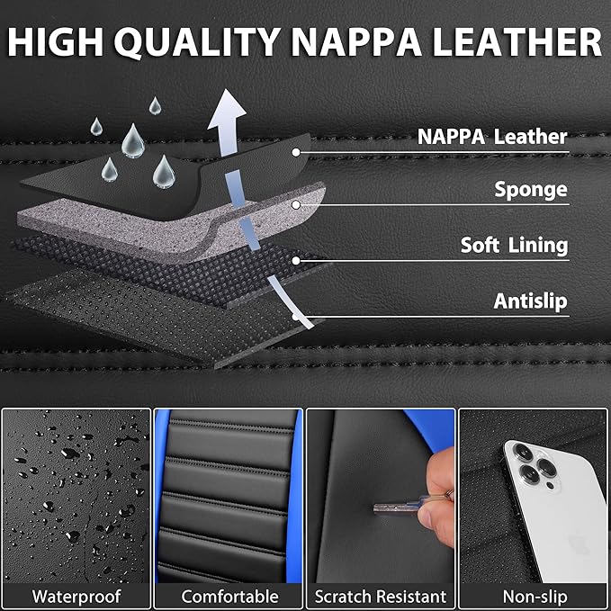 CAR PASS Nappa Leather Car Seat Covers Full Set, Luxury Seat Protector for Cars, Waterproof Anti-Slip Seat Cushion Armrest Co