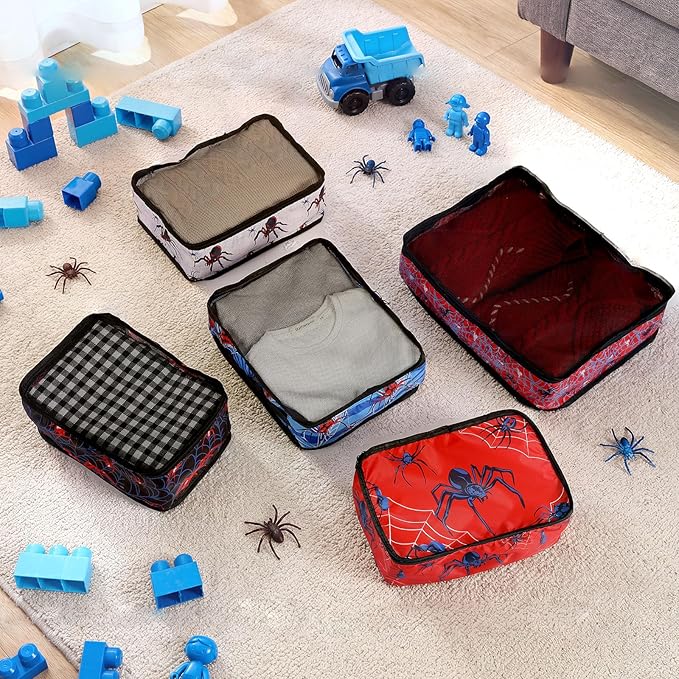 5 Pcs Spider Packing Cubes Set for Travel Spider Travel Bags Accessories Luggage Organizer for Adults Trips Holidays Hiking C