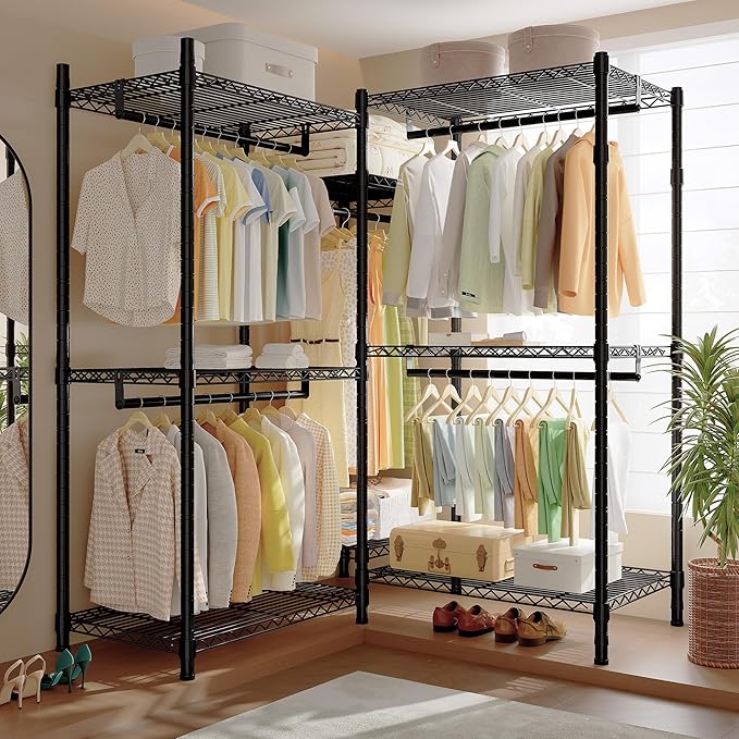 Raybee Clothes Rack with Cover,Clothing Racks for Hanging Clothes Heavy Duty,Portable Closet with Shelves,Adjustable,Loads 90