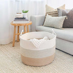 OrganiHaus Large Woven Storage Basket for Blankets and Toys 20" x 13" Inch, Rope Laundry Basket with Handles, Cushions & Pill