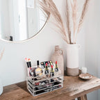 Ikee Design Acrylic Makeup Organizer with 4 Drawers and Removable Top Lipstick Holders, Ideal for Make-up or Accessories,Enha