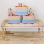 OrganiHaus Set of 3 Pastel Rainbow Baskets - Colorful Woven Storage Baskets for Playroom, Nursery & Classroom Decor, Toy Stor