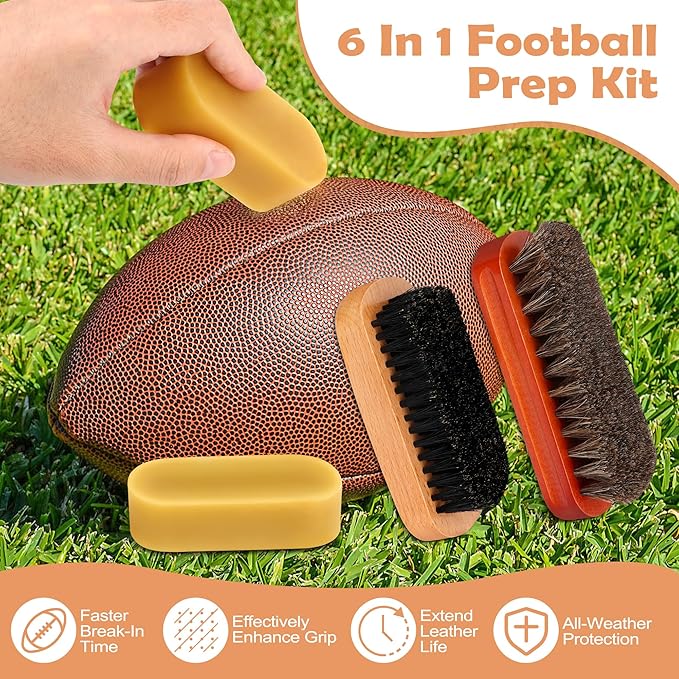 Luxiv 6Pcs Football Prep Kit, 6 in 1 Football Wax for Improved Tack Leather Football Conditioning Set for Enhanced Grip with 