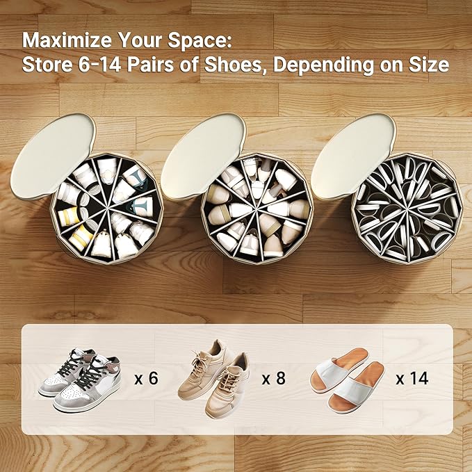 Vailando Shoe Organizer for Closet - Cylindrical Shoe Storage Organizer with Adjustable Dividers for Closet, Foldable Shoe St