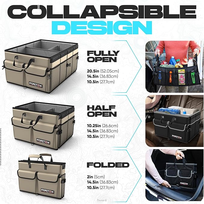 FORTEM Trunk Organizer For SUV Car Trunk Organizer, Foldable Storage, Car Accessories for Women Men, Collapsible Bag, Perfect C