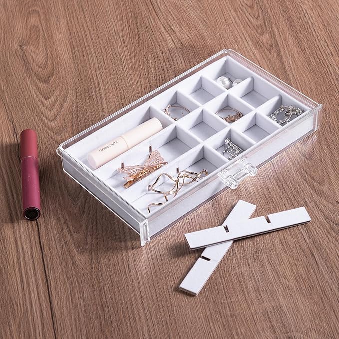 Frebeauty Acrylic Jewelry Organizer Earring Organizer Box with 5 Drawers Earring Holder Organizer with Velvet Trays Clear Jew