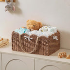HBlife Large Baby Diaper Caddy, Paper Rope Storage Baskets Nursery Bin with Removable Divider, Portable Car Organizer for Dia