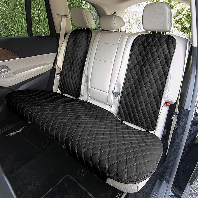 FH Group Car Seat Cushion Rear Set Black Faux Leather Automotive Seat Cushions - Universal Fit, Rear Car Seat Cushions With N