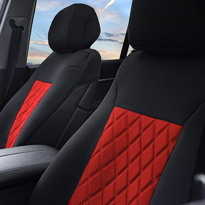 FH Group Car Seat Cover Cushion - 2 Pack Seat Covers for Cars Trucks SUV, Red Black Neosupreme Car Seat Cushions, Waterproof 