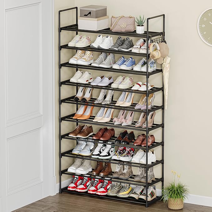 10 Tier Shoe Rack, Tall Shoe Rack for Entryway, Shoe Organizer for Closet, Shoe Storage for Front Door Entrance & Entryway, L