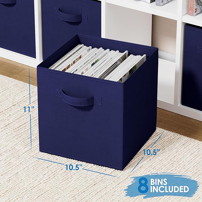 Storage Cubes Pack Of 8 - Standard Size Cube Storage Bin 10.5x10.5x11 With Dual Handles For Easy Carrying- Fabric Storage Bin
