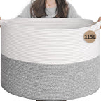 INDRESSME 115L Extra Large Blanket Basket, Soft Cotton Rope Storage Basket for Organizing, Home Decor, Toys, Laundry & Towels