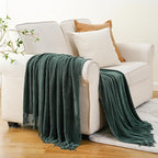 BATTILO HOME Dark Green Throw Blanket for Couch, Soft Chenille Knit Throws with Tassels for Home Decor, Christmas Green Throw