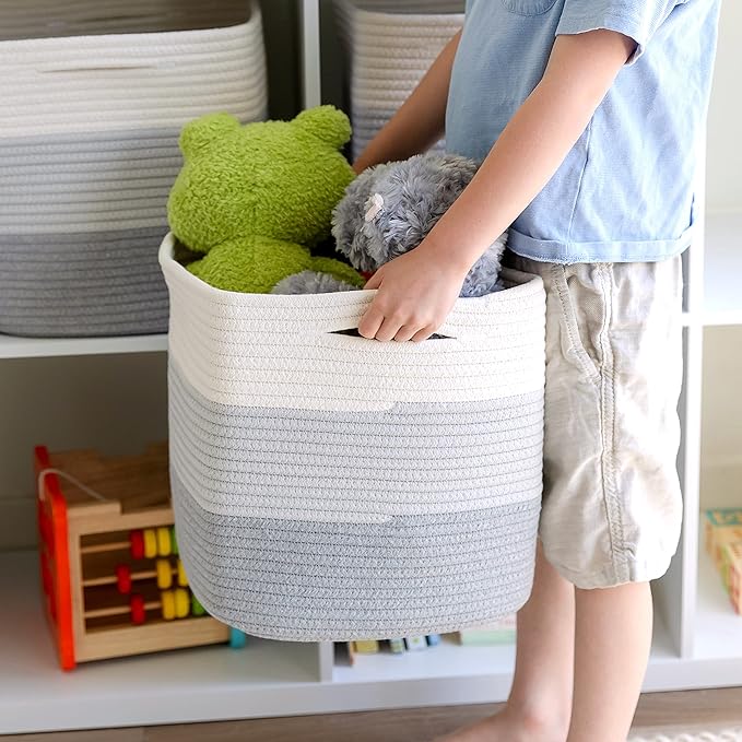 NaturalCozy Storage Cubes 11 Inch Cotton Rope Woven Baskets for Organizing, 3-Pack | Cube Storage Bin | Square Storage Basket