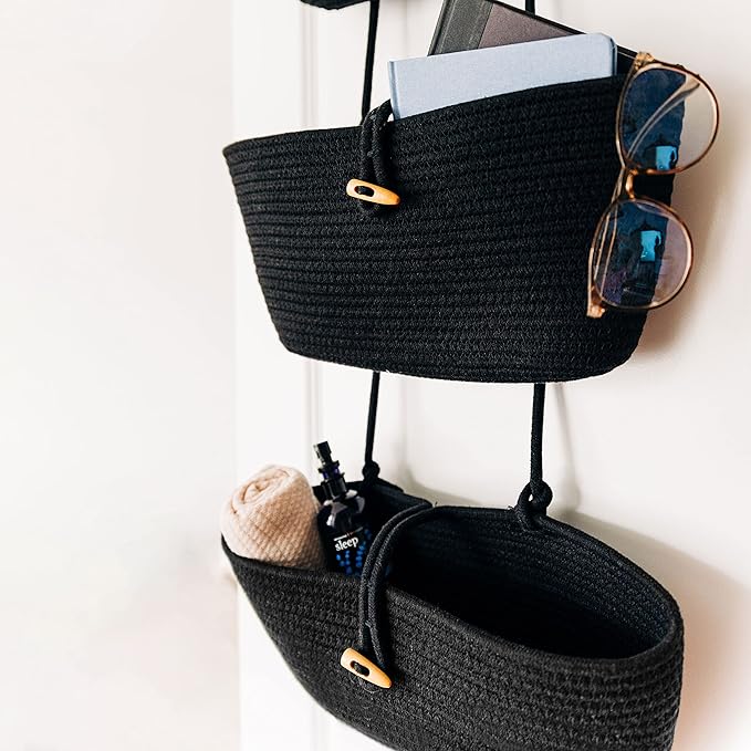 OrganiHaus Black Hanging Wall Baskets for Storage | Hanging Baskets for Bathroom Organizing | Behind Door Storage | Over the 