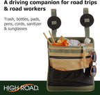 High Road Cairn Front Seat Car Trash Bag with Storage Pockets and Hanging Attachments, Waxed Nylon with Faux Leather Trim