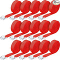 Riakrum 15 Pack 16 Feet Lashing Straps Adjustable Kayaks Tie Down Cam Buckle Straps with Buckles up to 250lbs for Cargo, Luggage, Motorcycles, Truck, Car Roof Rack, Sup Surfboard(Red)