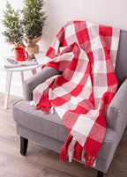 DII Buffalo Check Collection Rustic Farmhouse Throw Blanket with Tassles, 50x60, Red/White