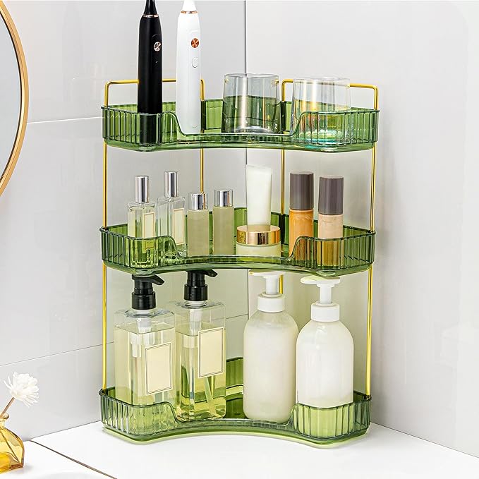 Corner Bathroom Counter Organizer Bathroom Countertop Shelf Makeup Organizer for Vanity Perfume Tray for Corner Storage (3 Ti