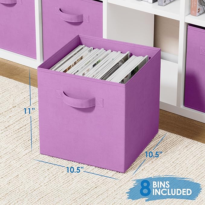 Storage Cubes Pack Of 8 - Standard Size Cube Storage Bin 10.5x10.5x11 With Dual Handles For Easy Carrying- Fabric Storage Bin