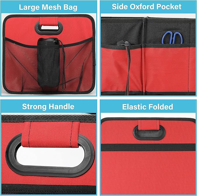 Simple Deluxe Trunk Organizer for Car/SUV/Truck, Collapsible 2 Compartment 50L Automotive Storage Box with 5 Pocket, 600D Waterp