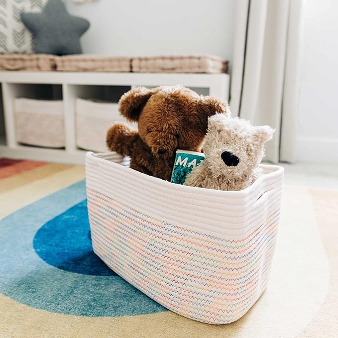 OrganiHaus Set of 3 Rainbow Baskets - Colorful Woven Storage Baskets for Playroom, Nursery & Classroom Decor, Toy Storage, Ra
