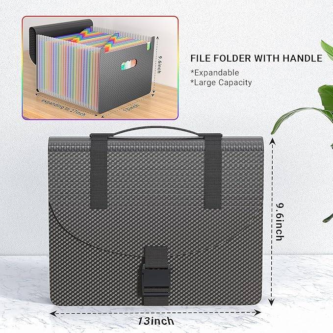 TOPCJ File Organizers with Handle,Portable Expanding File Folder,25 Pockets Accordion File Organizer for Receipt,Bill, A4/Let