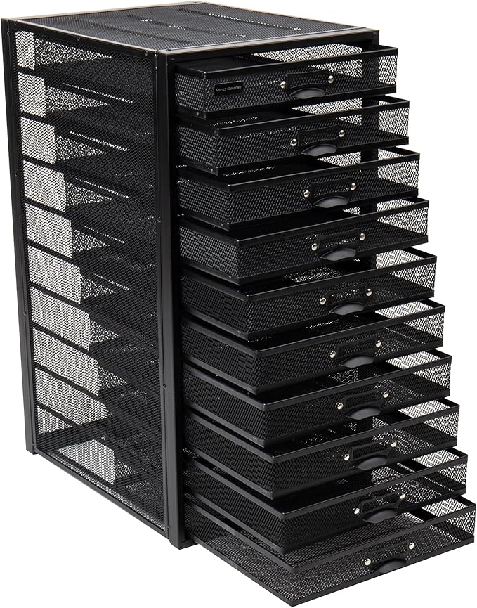Mind Reader 10-Drawer Desk Organizer for Office Supplies, Crafts, Mail Sorting & More, Metal Mesh, 10.75"L x 14"W x 21.25"H, 