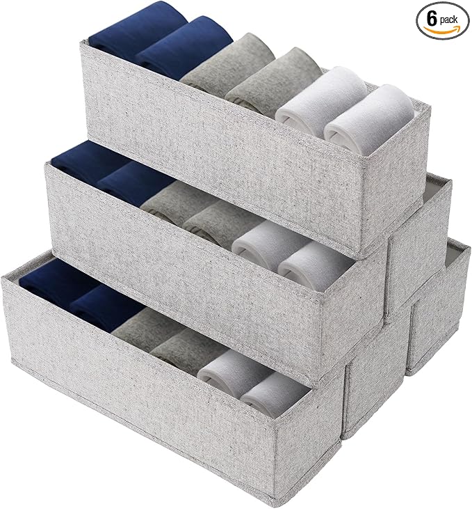 MURRI&MURRDI Mini Foldable Clothes Drawer Organizer 6 Pcs, Narrow Fabric Drawer Organizer for Nursery, Small Dresser Storage 