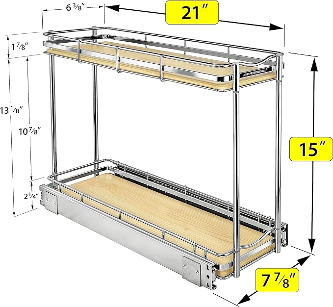 LYNK PROFESSIONAL® Élite™ Pull Out Spice Rack Organizer for Inside Kitchen Cabinets - 6" x 21" - Slide Out Drawer – Wood/Chro