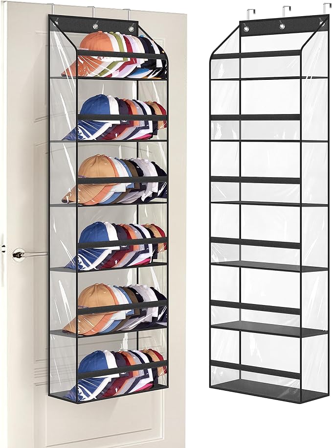 AOODA Clear Over The Door Hat Racks for Baseball Caps, Large Holds up to 72 Caps Hat Storage Organizer for Closet Wall, Deep 