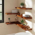 Teak Floating Shelves Set of 2-36 Inch Natural Waterproof Wood Wall Shelves with Invisible Brackets for Bathroom, Kitchen, Ba