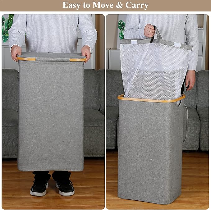 iEGrow Laundry Hamper with Lid, 110L Large Laundry Hamper with Handle and Lid, Collapsible Clothes Basket Organizer with Remo