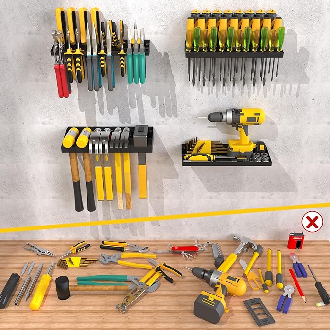 UNITEDPOWER Wall Mount Hand Tool Storage Set, Screwdriver Organizer, Pliers Holder, Hammer Rack, Metal Hardware Tray for Gara