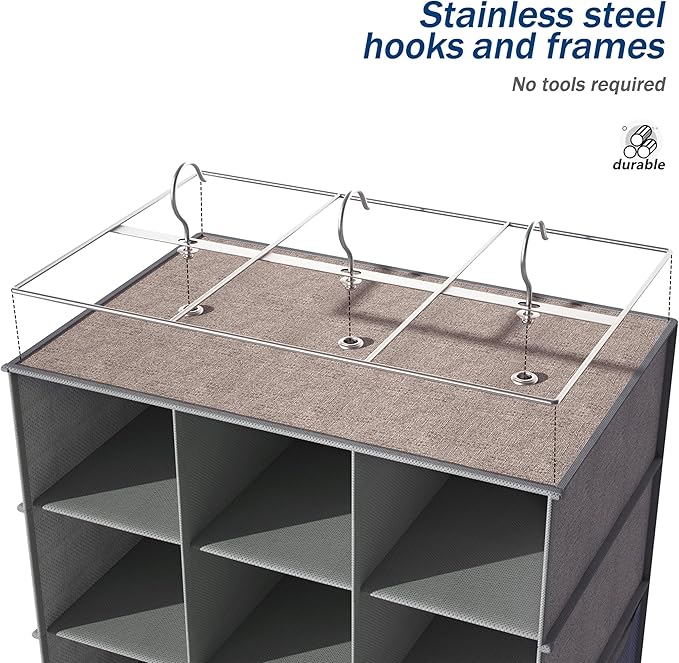 Libeder 30 Section Hanging Shoe Organizer for Closet, Hanging Closet Organizers with 6 Side Mesh Pockets, Shoe Storage Hangin