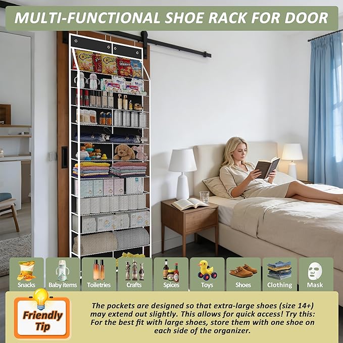 Kotkn 24-Pair Over Door Shoe Organizer for Family & Kids, Double Sided | Hanging Storage for Sneakers, Boots, Toys & Room Org