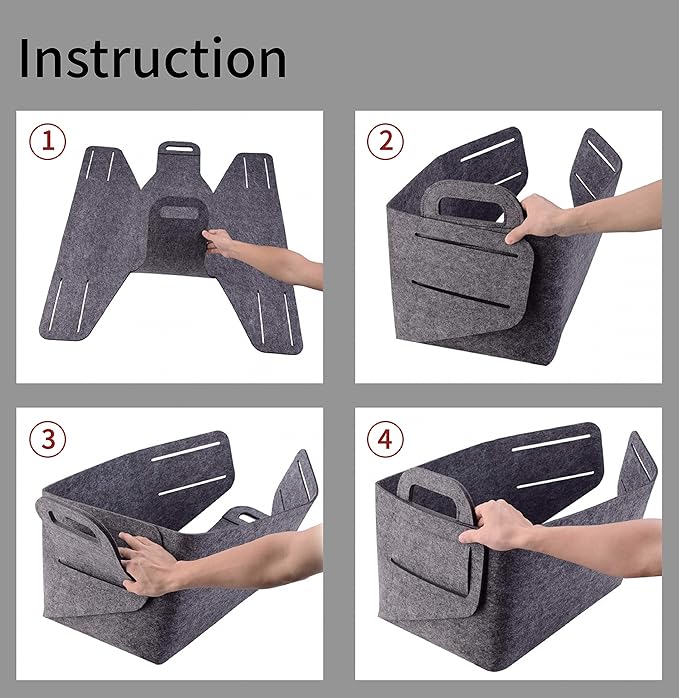 Minoisome Storage Basket Felt Storage Bin Collapsible& Convenient Box Organizer with Carry Handles for Office Bedroom Closet 