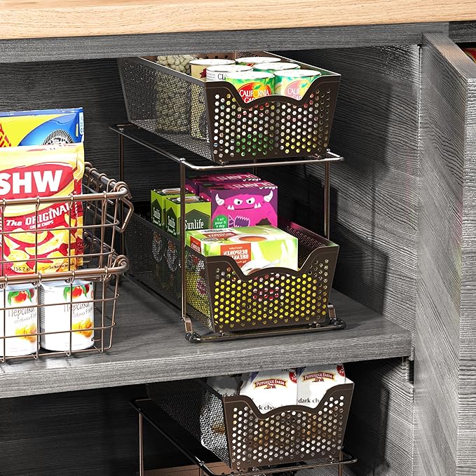 Simple Houseware Cabinet 2 Tier Perforated Basket Drawer, Bronze - 2 Pack